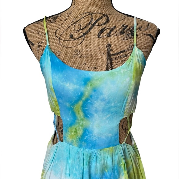Cotton Candy Tie Dye Blue Green Cut Out Summer Mini Dress Size Medium - Picture 9 of 16